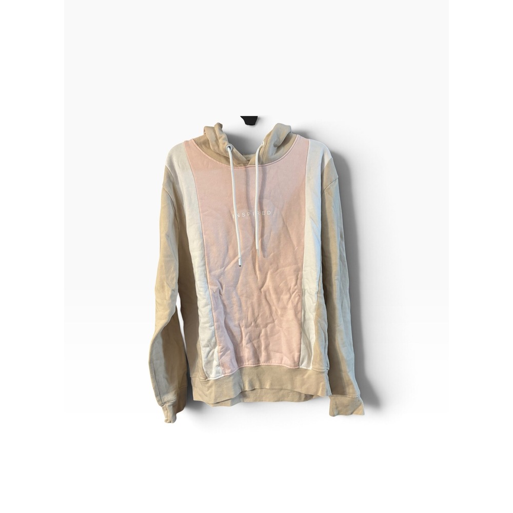 Blind Rooster Women Colorblock Inspired Hoodie Tan Pink Cream Large
